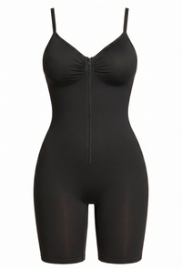Zipper Front Full Body Shaper Bodysuit with Straps