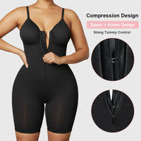 Zipper Front Full Body Shaper Bodysuit with Straps