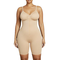 Zipper Front Full Body Shaper Bodysuit with Straps