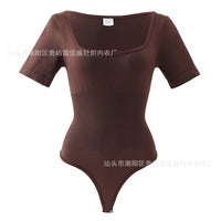 Short Sleeve Waist Corset Shapewear Thong Bodysuit
