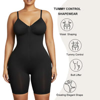 Zipper Front Full Body Shaper Bodysuit with Straps