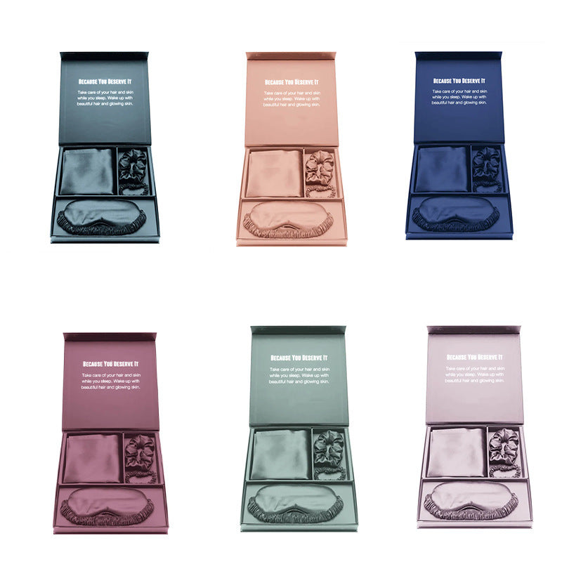 4-Piece Silk Sleep Set — Pillowcase, Eye Mask & Scrunchies Gift Box - view 1 | Bella Femina