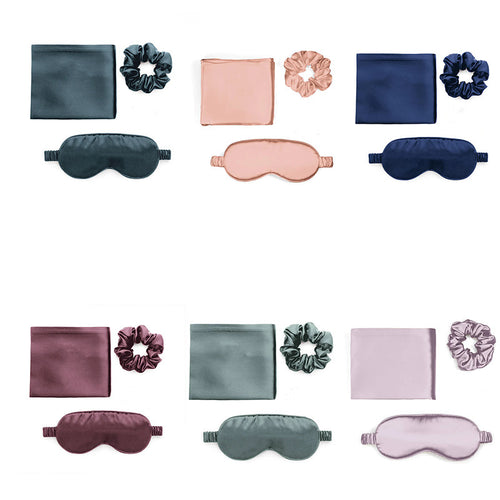 4-Piece Silk Sleep Set — Pillowcase, Eye Mask & Scrunchies Gift Box - view 2 | Bella Femina