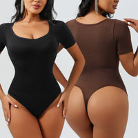 Short Sleeve Waist Corset Shapewear Thong Bodysuit