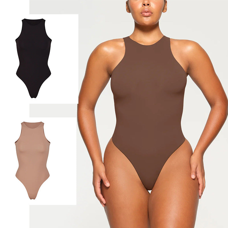 Seamless Yoga Bodysuit — Short-Sleeve Full-Body Activewear Jumpsuit - view 1 | Bella Femina