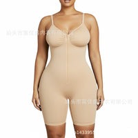 Zipper Front Full Body Shaper Bodysuit with Straps