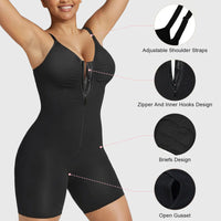 Zipper Front Full Body Shaper Bodysuit with Straps