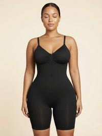 Zipper Front Full Body Shaper Bodysuit with Straps