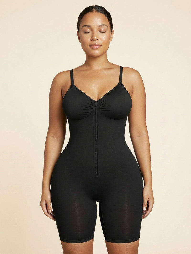 Zipper Front Full Body Shaper Bodysuit with Straps