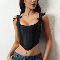 Satin Corset Top with Adjustable Bow Straps — Structured Bodice - view 4 | Bella Femina