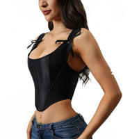 Satin Corset Top with Adjustable Bow Straps — Structured Bodice - view 5 | Bella Femina